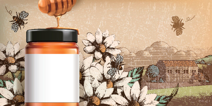 Retro style wildflower honey ads
