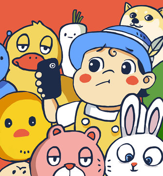 Cellphone, crowd, crowd, crowd, cute, cute, child, signal, cellphone, national day, peak, illustration, depressive, depressed, unhappy, unhappy, toy,