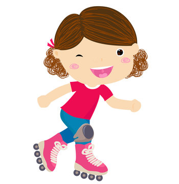 Cute little girl riding roller skates