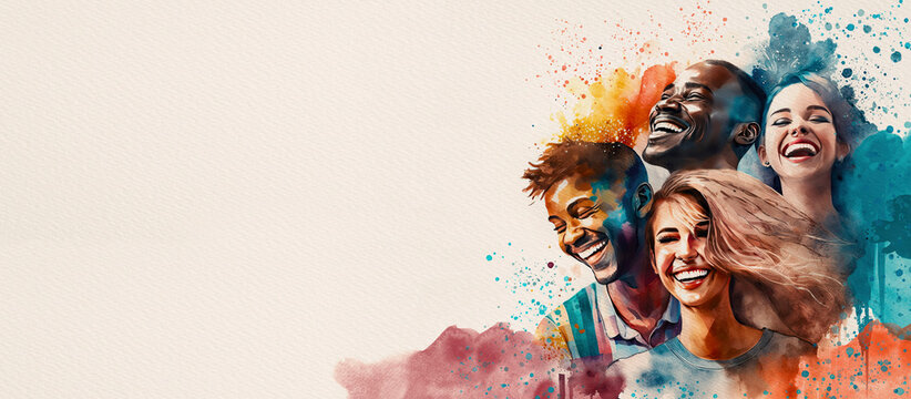 抽象的人，而非真实的人。人类多样性概念。水彩设计插画。生成式人工智能