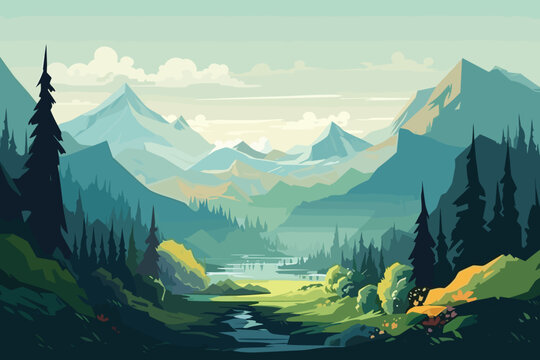 山脉简约扁平设计景观矢量艺术插画