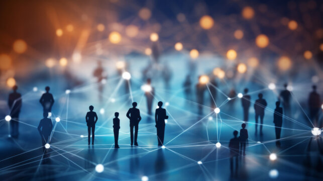 一群人的视图，有着相互连接的网络。大数据、智慧城市、无线网络概念。