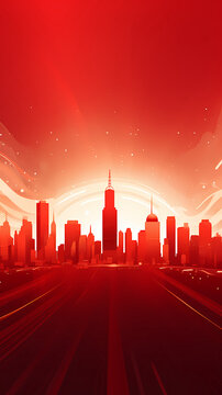 Red building poster background celebrating National Day