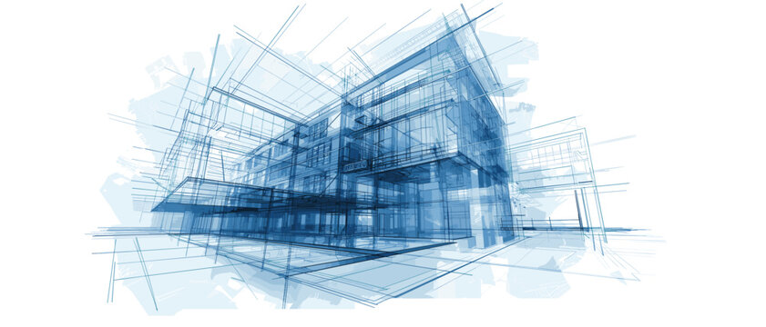 以蓝图草图风格呈现的城市住宅小区建筑概念图