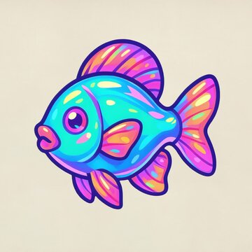 彩色卡通鱼插画动画孤立资产，透明4K视频，Alpha通道，ProRes 4444格式