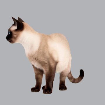 Elegant Siamese cat portrait animation isolated asset, transparent 4K video, alpha channel, ProRes 4444