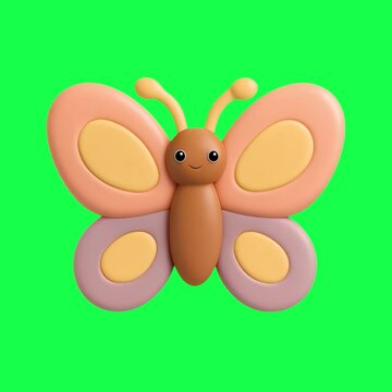 Colorful cartoon butterfly illustration animation, transparent 4K video, green screen