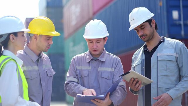 产业工人与同事在海外集装箱码头工作