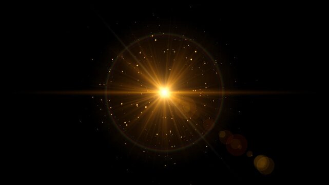 sun light flare golden dust glitter shining stars and lens flare alpha channel animation, new year and christmas,isolated social media motion design element	