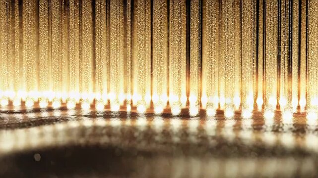 金色光轨与散景营造出明亮的抽象照明效果