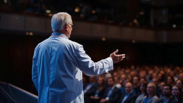 学术专家为专注的集会人群发表富有启发性的演讲
